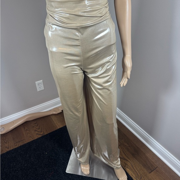 AKIRA Pants - AKIRA Metallic Champagne Wide Leg Pants XL NWT Disco Festival Party Pants